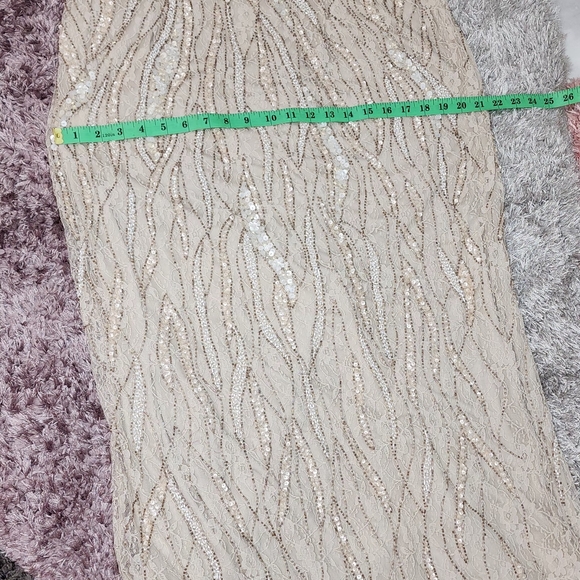 Adrianna papell embellished sequined lace column gown with Flutter sleev… - Picture 5 of 16